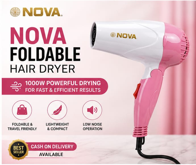 NOVA Foldable Hair Dryer 1000W – Fast Drying &amp; Travel Friendly