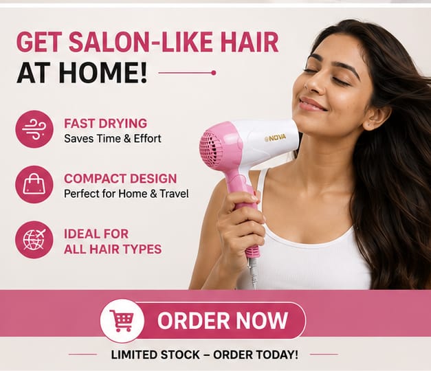 NOVA Foldable Hair Dryer 1000W – Fast Drying &amp; Travel Friendly