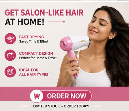 NOVA Foldable Hair Dryer 1000W – Fast Drying &amp; Travel Friendly